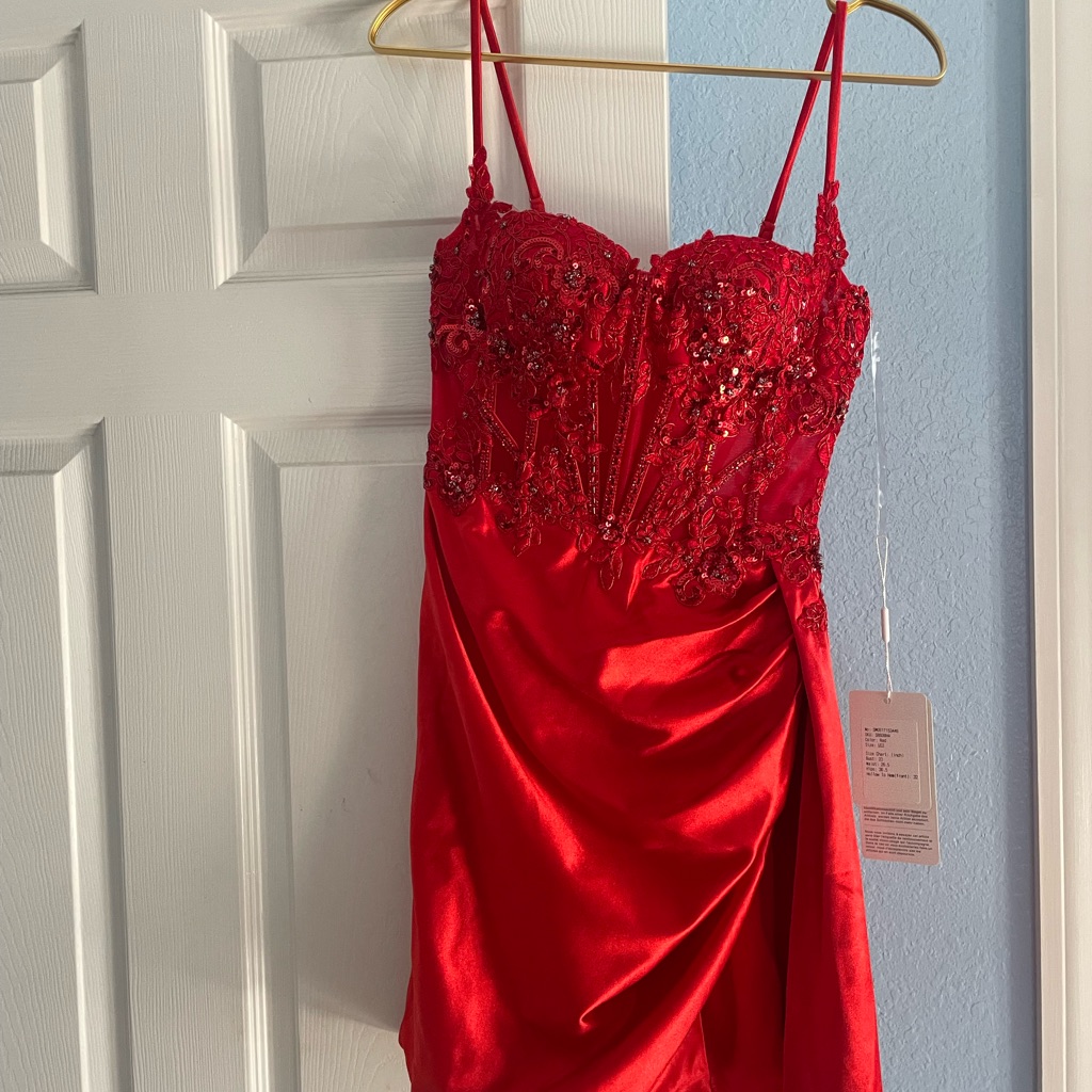 Elegant Red Beaded Women's Dress